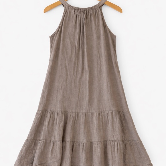 Italian Linen Swing Dress Small Bellambra stone gray EUC - Picture 7 of 7